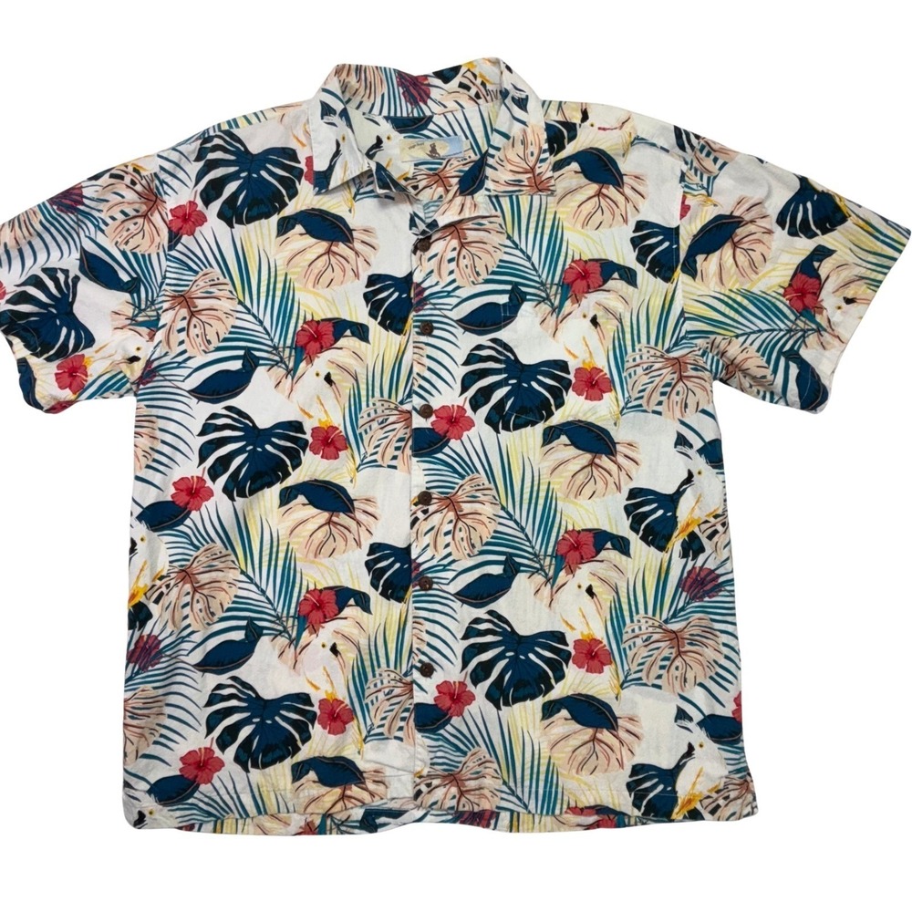 High Surf Mens XL Tropical Bird Print Hawaiian Shirt Cockatoo‎ Parrot Button Up